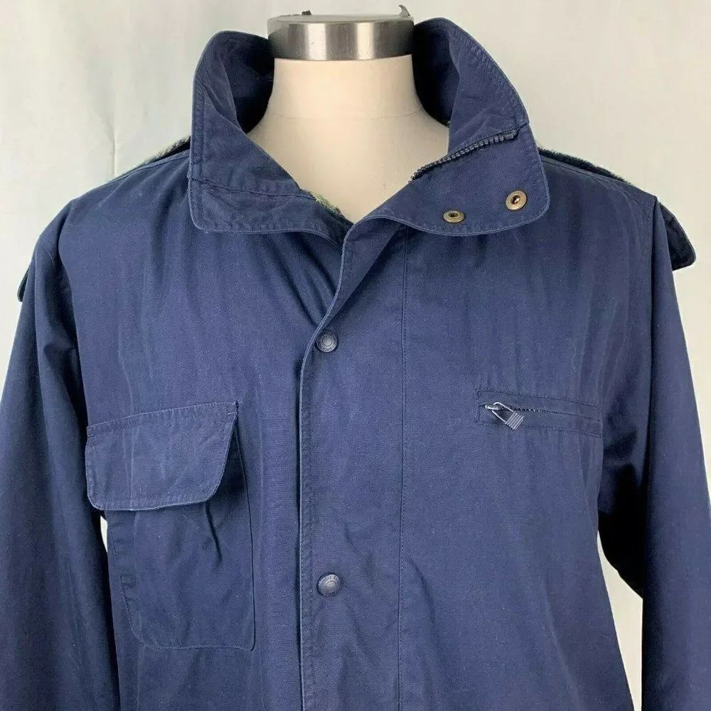 Vintage Eddie Bauer Jacket L Navy Blue Plaid Wool
